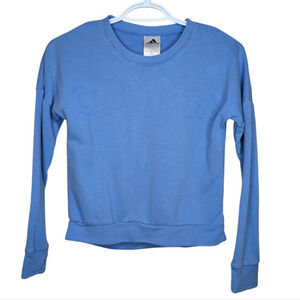 Adidas Girls Size M 11-12 years Linear Crew Neck Sweatshirt, Blue Logo Pullover